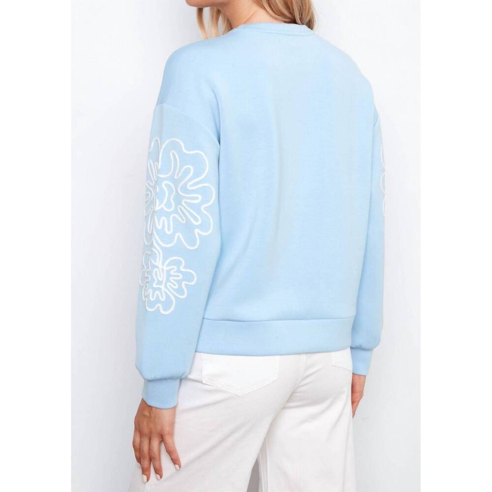 NEW CHARLIE B scuba long sleeve top with soutache detail in blue lily of the val - Picture 3 of 4